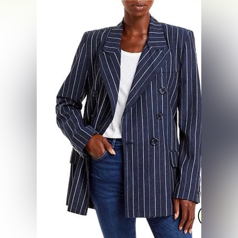 Free People Navy Pinstripe Double-Breasted Blazer